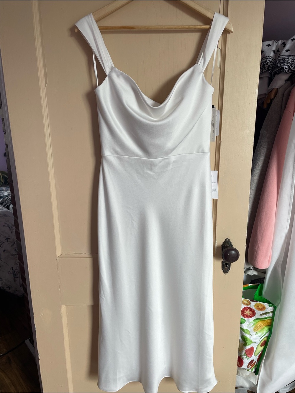 Jenny Yoo White Cowl Neck Midi Slip Dress